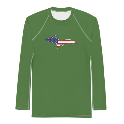 Michigan Upper Peninsula Rash Guard (w/ UP USA Flag) | Men's - Pine Green