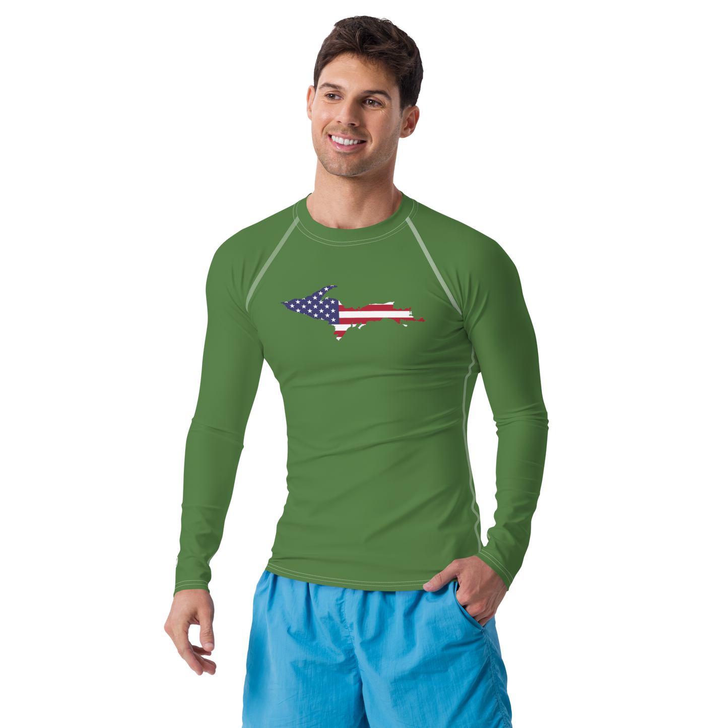 Michigan Upper Peninsula Rash Guard (w/ UP USA Flag) | Men's - Pine Green