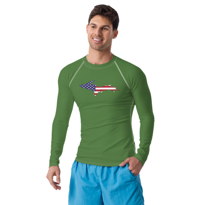 Michigan Upper Peninsula Rash Guard (w/ UP USA Flag) | Men's - Pine Green