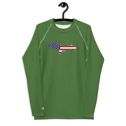 Michigan Upper Peninsula Rash Guard (w/ UP USA Flag) | Men's - Pine Green