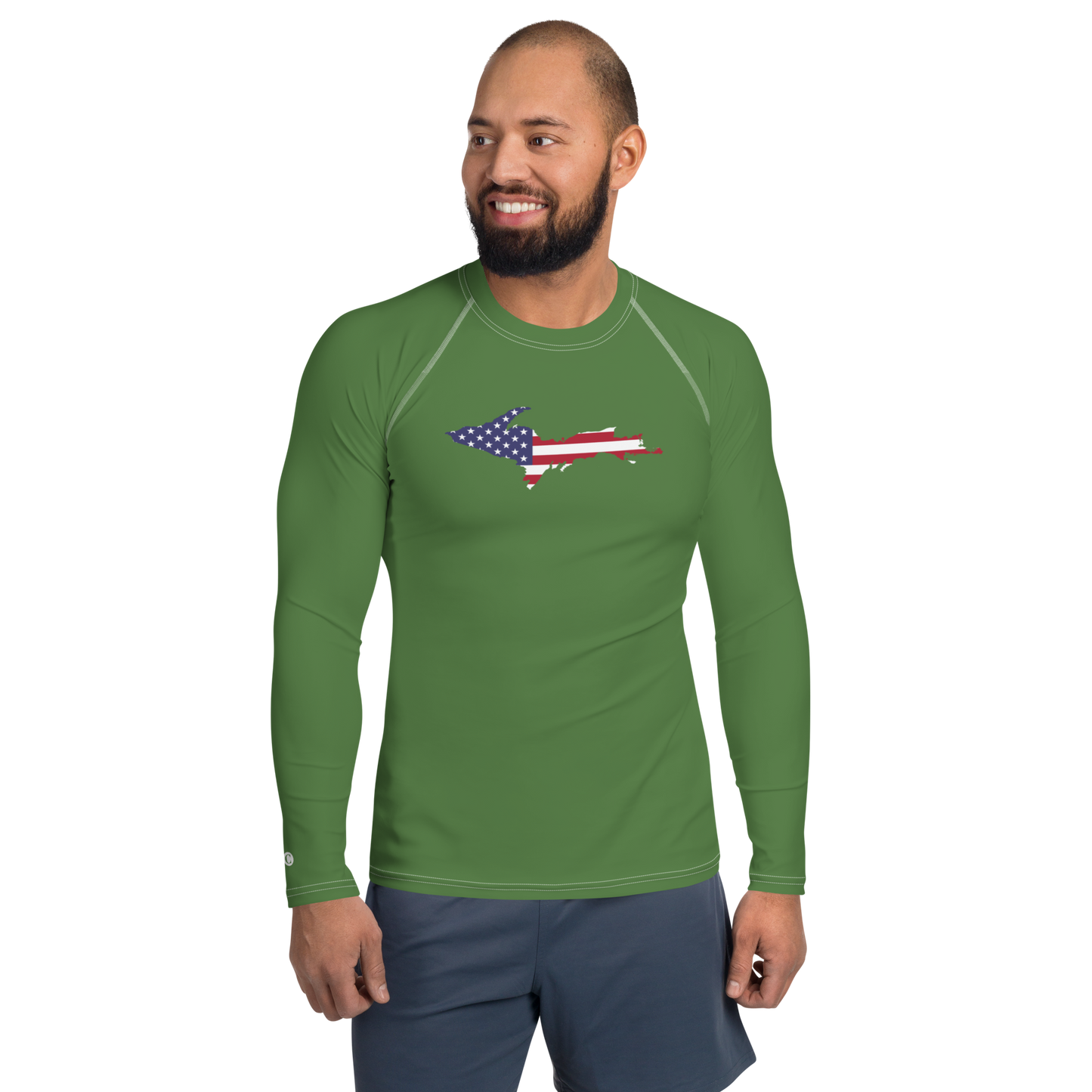 Michigan Upper Peninsula Rash Guard (w/ UP USA Flag) | Men's - Pine Green