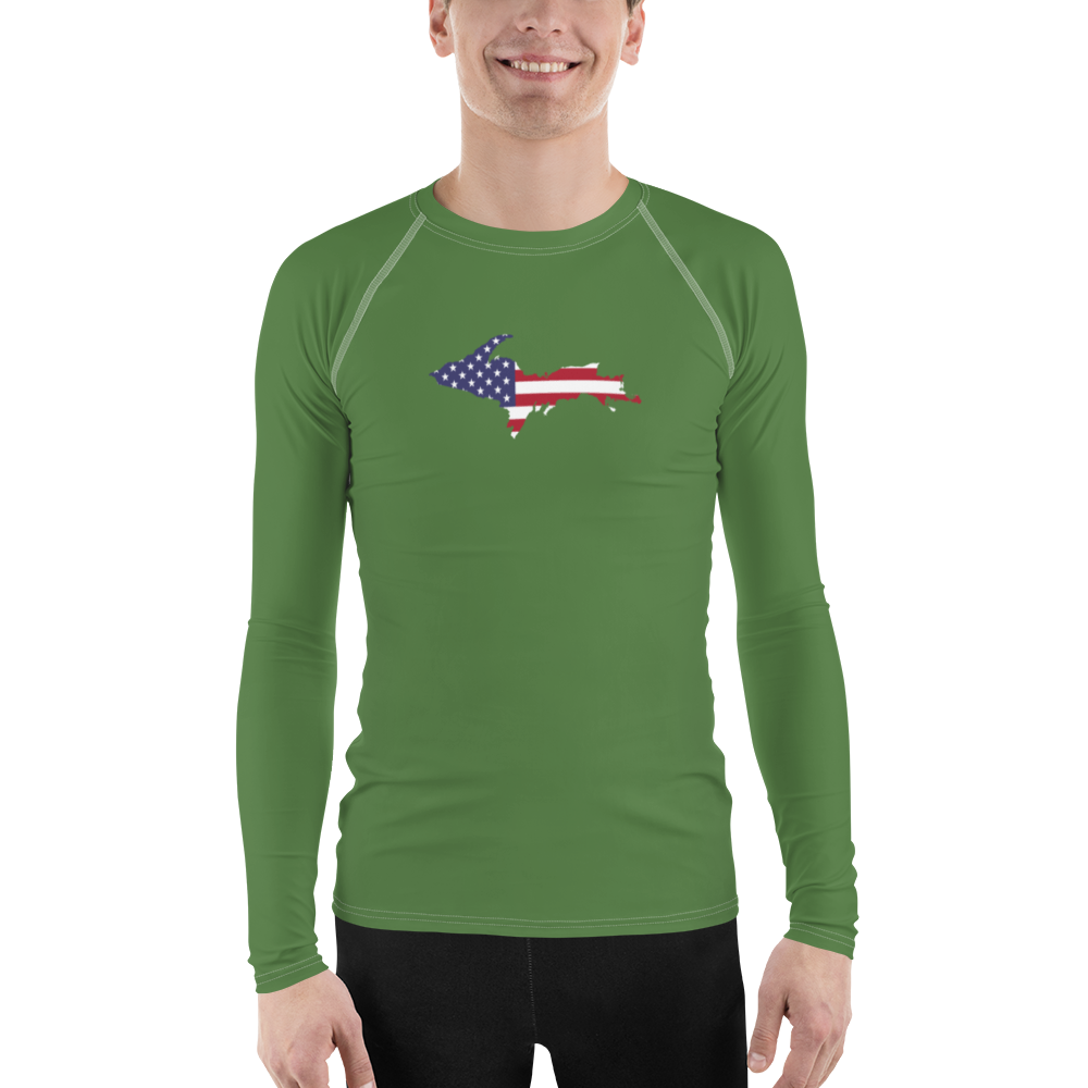 Michigan Upper Peninsula Rash Guard (w/ UP USA Flag) | Men's - Pine Green