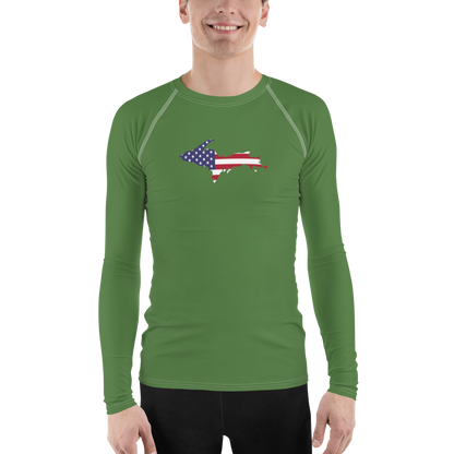 Michigan Upper Peninsula Rash Guard (w/ UP USA Flag) | Men's - Pine Green