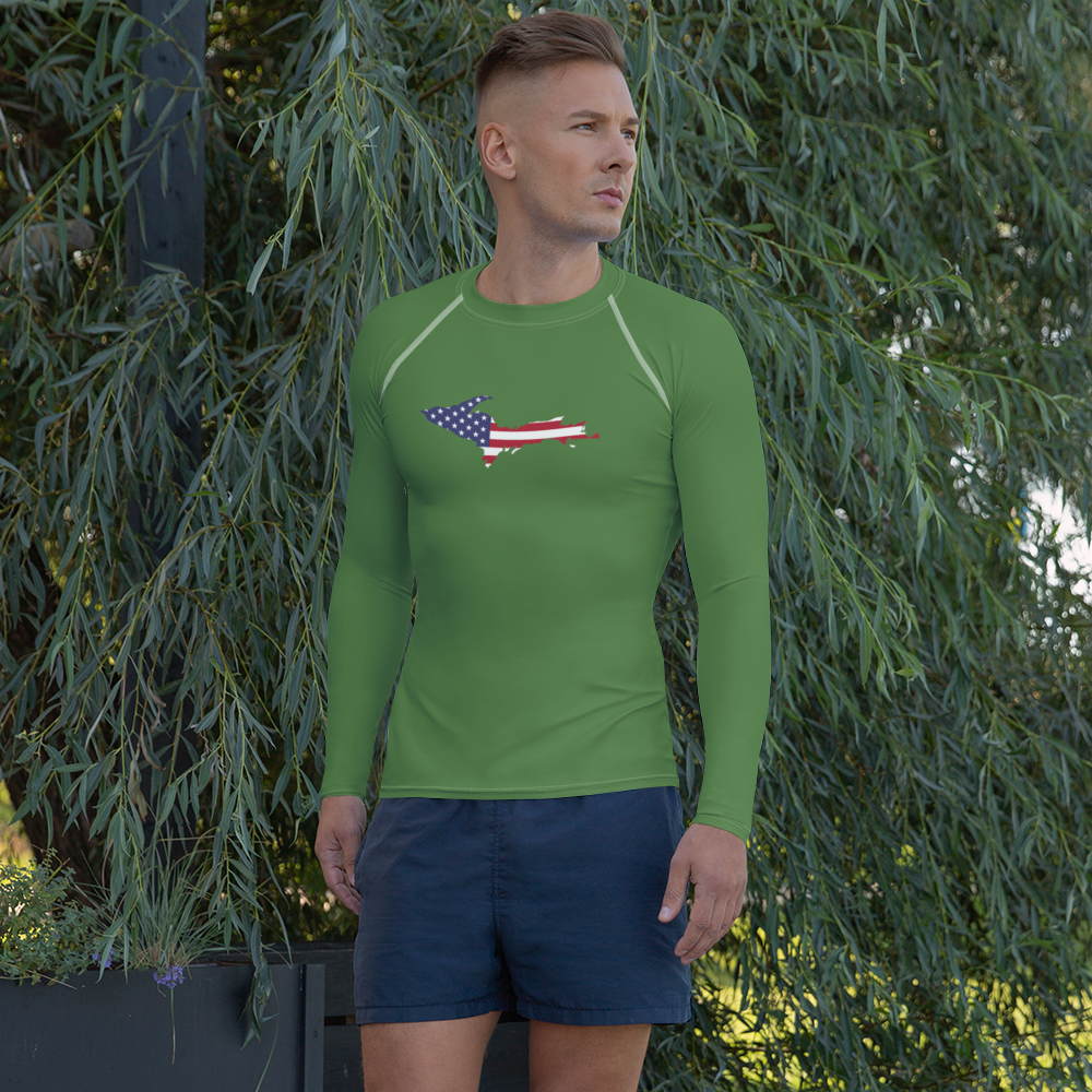 Michigan Upper Peninsula Rash Guard (w/ UP USA Flag) | Men's - Pine Green