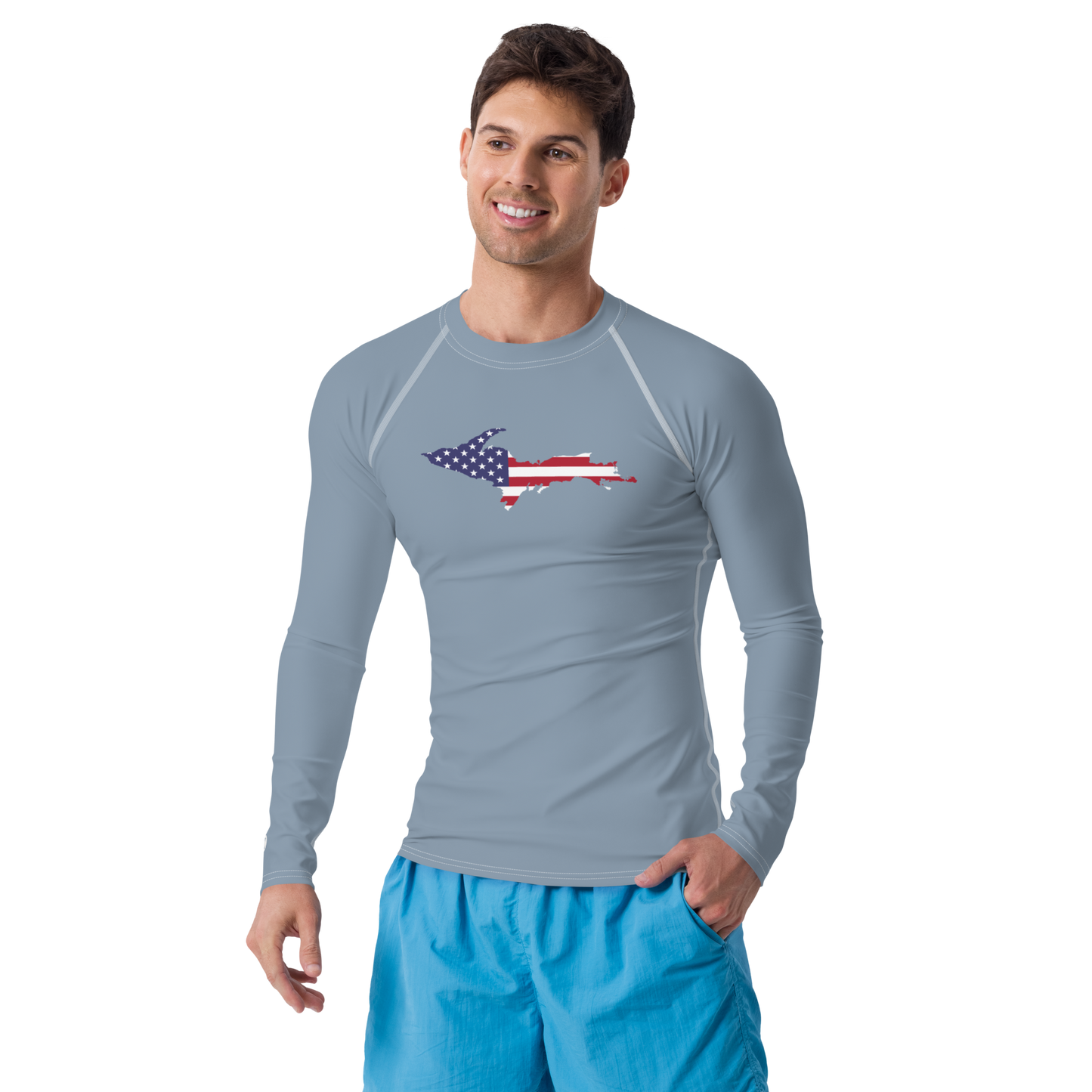 Michigan Upper Peninsula Rash Guard (w/ UP USA Flag) | Men's - B-24 Grey