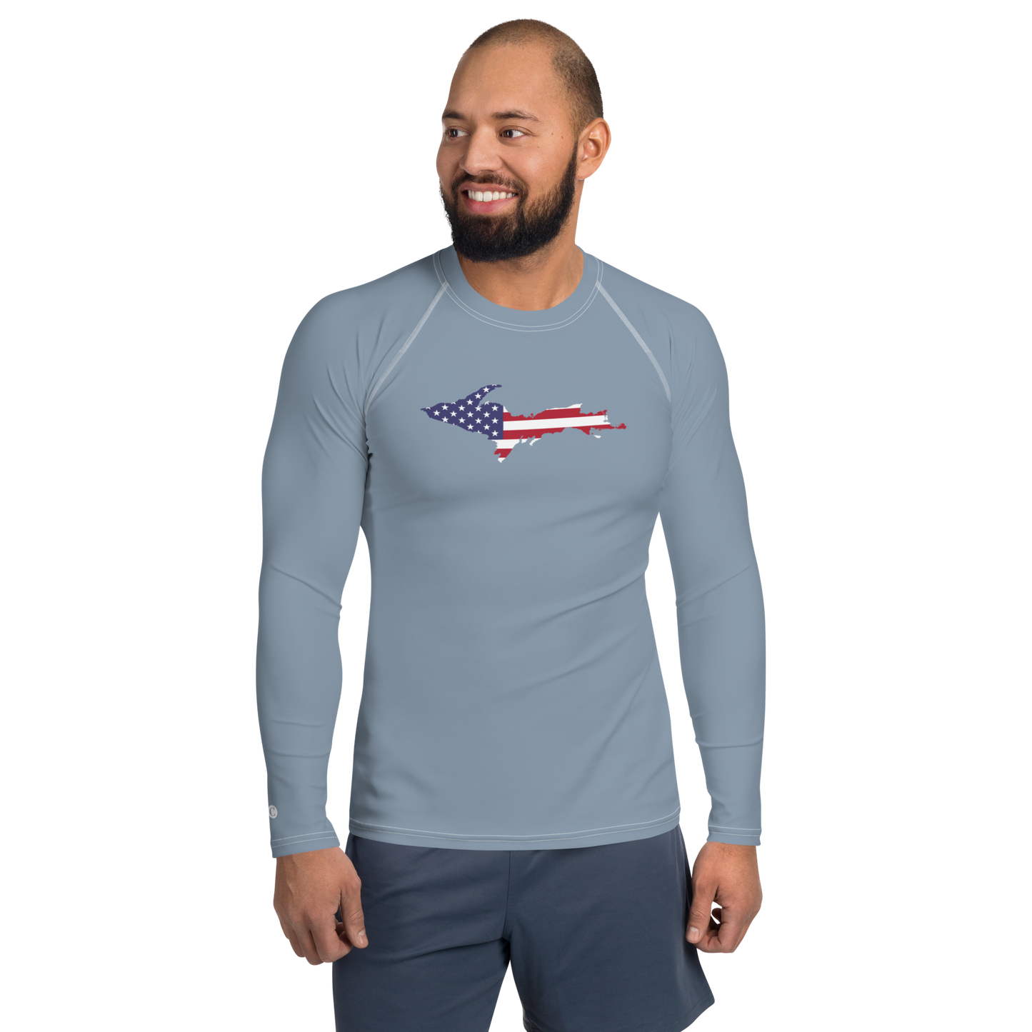 Michigan Upper Peninsula Rash Guard (w/ UP USA Flag) | Men's - B-24 Grey