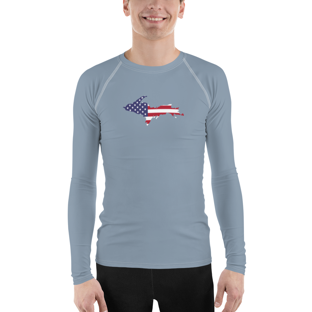 Michigan Upper Peninsula Rash Guard (w/ UP USA Flag) | Men's - B-24 Grey