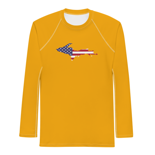 Michigan Upper Peninsula Rash Guard (w/ UP USA Flag) | Men's - Birch Leaf Orange