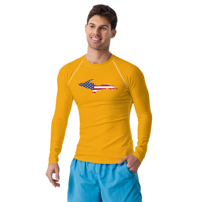 Michigan Upper Peninsula Rash Guard (w/ UP USA Flag) | Men's - Birch Leaf Orange