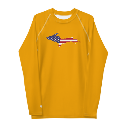 Michigan Upper Peninsula Rash Guard (w/ UP USA Flag) | Men's - Birch Leaf Orange