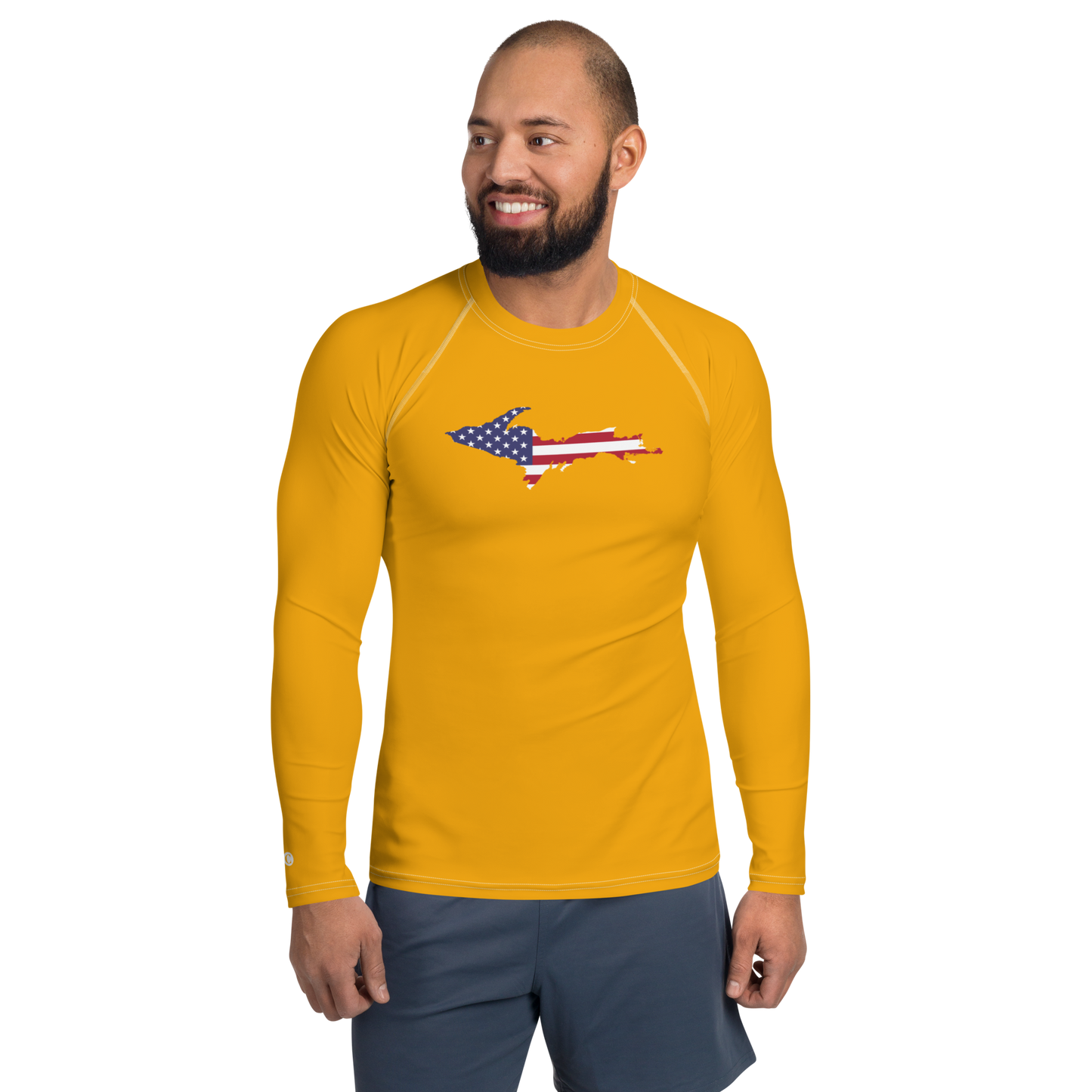 Michigan Upper Peninsula Rash Guard (w/ UP USA Flag) | Men's - Birch Leaf Orange