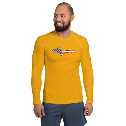 Michigan Upper Peninsula Rash Guard (w/ UP USA Flag) | Men's - Birch Leaf Orange