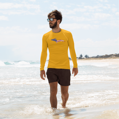 Michigan Upper Peninsula Rash Guard (w/ UP USA Flag) | Men's - Birch Leaf Orange