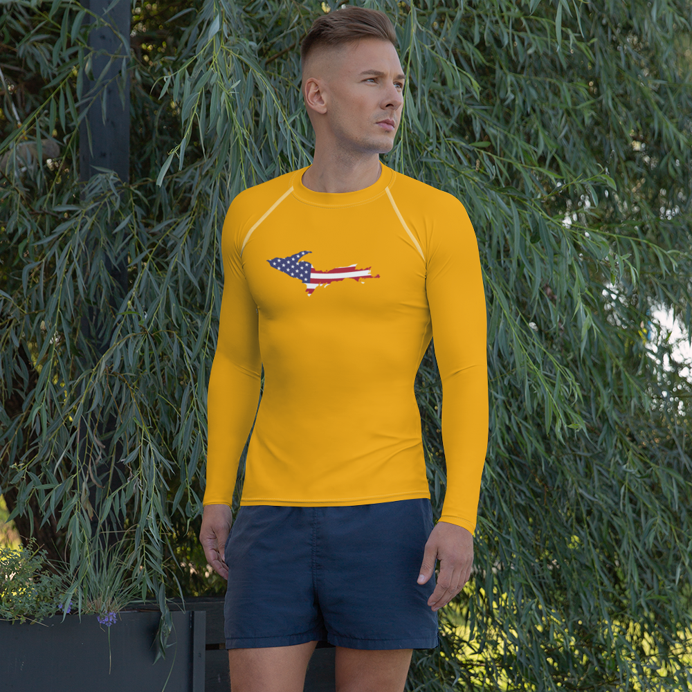 Michigan Upper Peninsula Rash Guard (w/ UP USA Flag) | Men's - Birch Leaf Orange