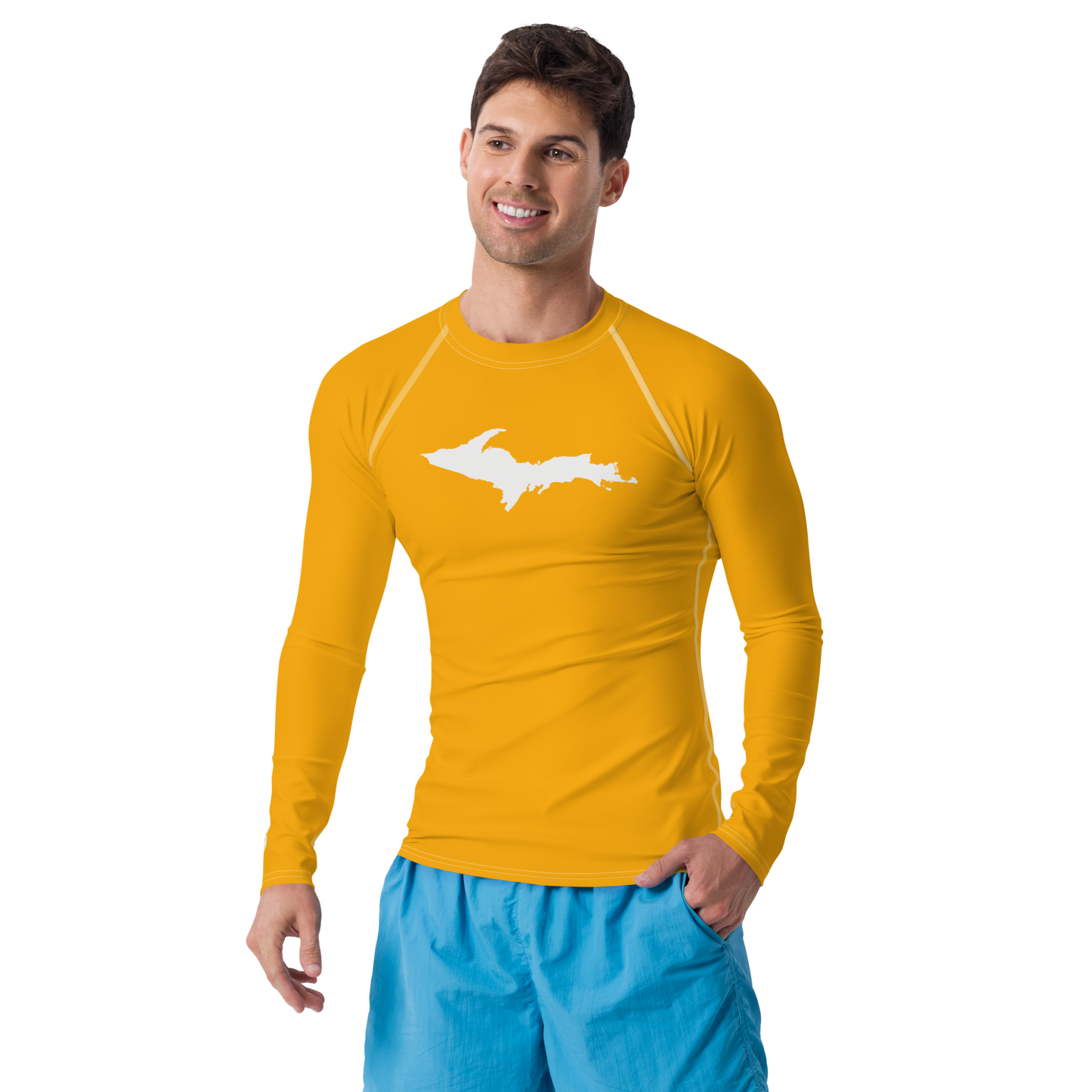 Michigan Upper Peninsula Rash Guard (w/ UP Outline) | Men's - Birch Leaf Orange