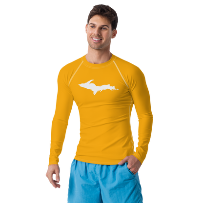 Michigan Upper Peninsula Rash Guard (w/ UP Outline) | Men's - Birch Leaf Orange