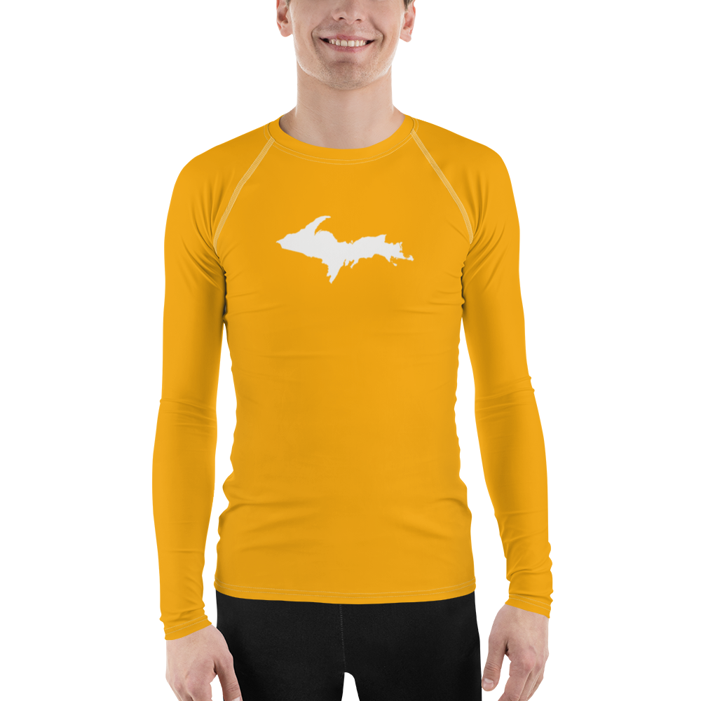 Michigan Upper Peninsula Rash Guard (w/ UP Outline) | Men's - Birch Leaf Orange