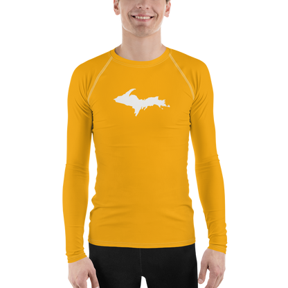 Michigan Upper Peninsula Rash Guard (w/ UP Outline) | Men's - Birch Leaf Orange