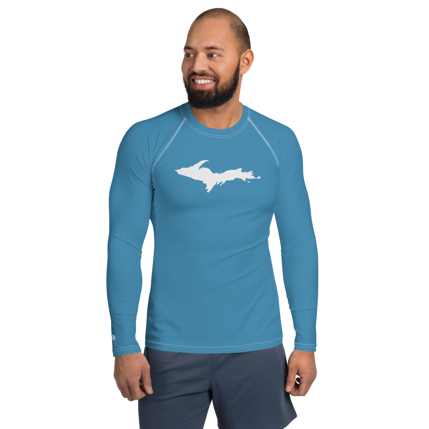 Michigan Upper Peninsula Rash Guard (w/ UP Outline) | Men's - Lake Michigan Blue