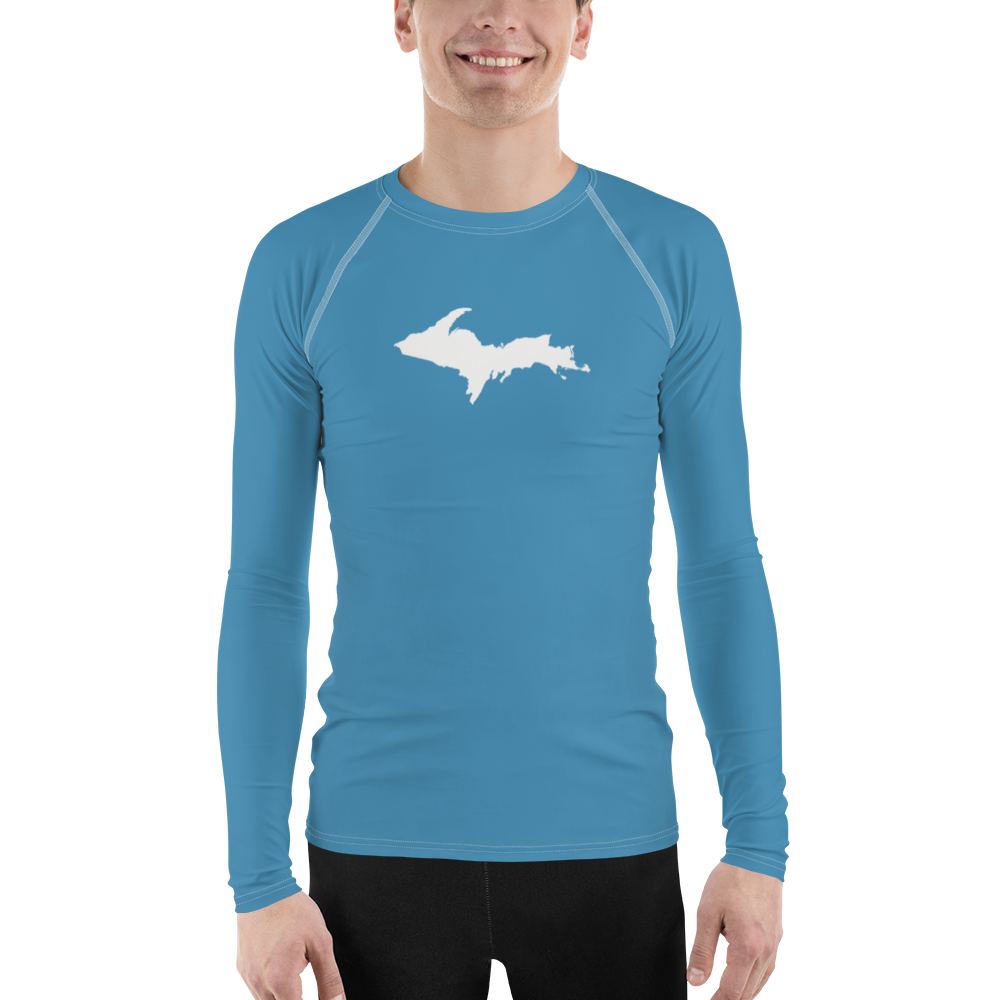 Michigan Upper Peninsula Rash Guard (w/ UP Outline) | Men's - Lake Michigan Blue