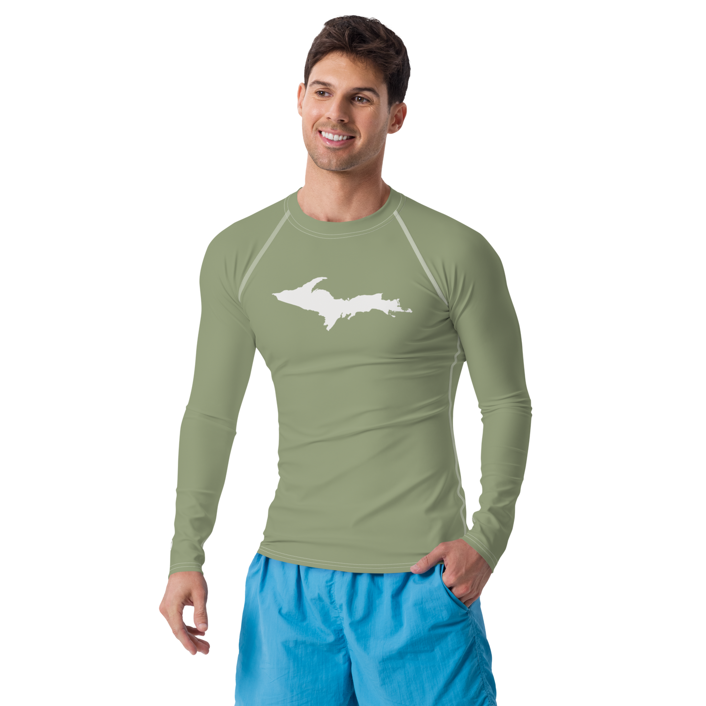 Michigan Upper Peninsula Rash Guard (w/ UP Outline) | Men's - Beachgrass Green