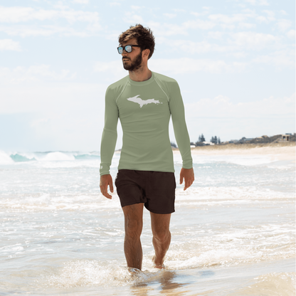 Michigan Upper Peninsula Rash Guard (w/ UP Outline) | Men's - Beachgrass Green