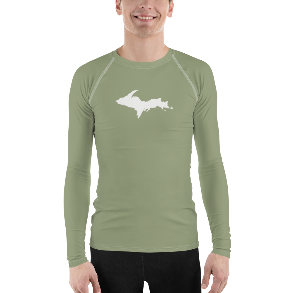 Michigan Upper Peninsula Rash Guard (w/ UP Outline) | Men's - Beachgrass Green