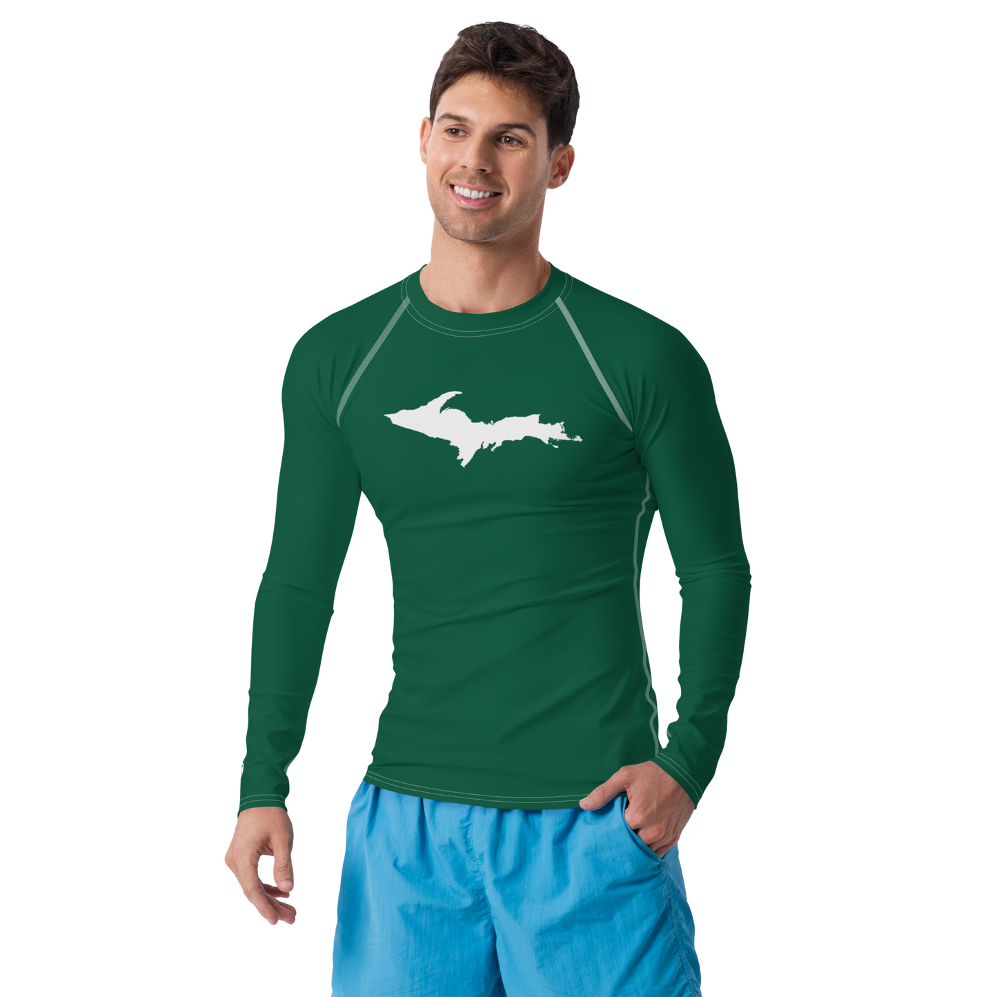 Michigan Upper Peninsula Rash Guard (w/ UP Outline) | Men's - Superior Green