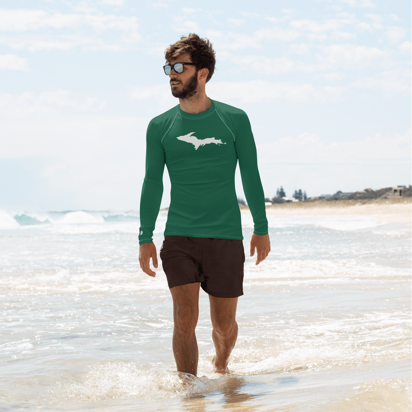 Michigan Upper Peninsula Rash Guard (w/ UP Outline) | Men's - Superior Green