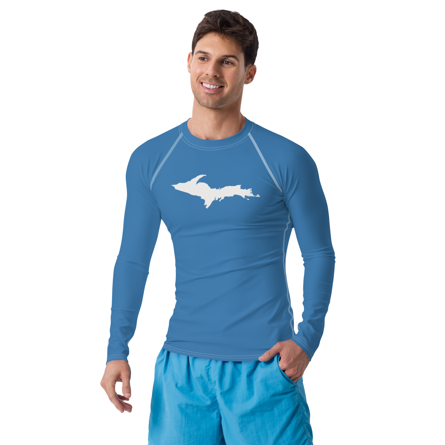 Michigan Upper Peninsula Rash Guard (w/ UP Outline) | Men's - Lake Superior Blue