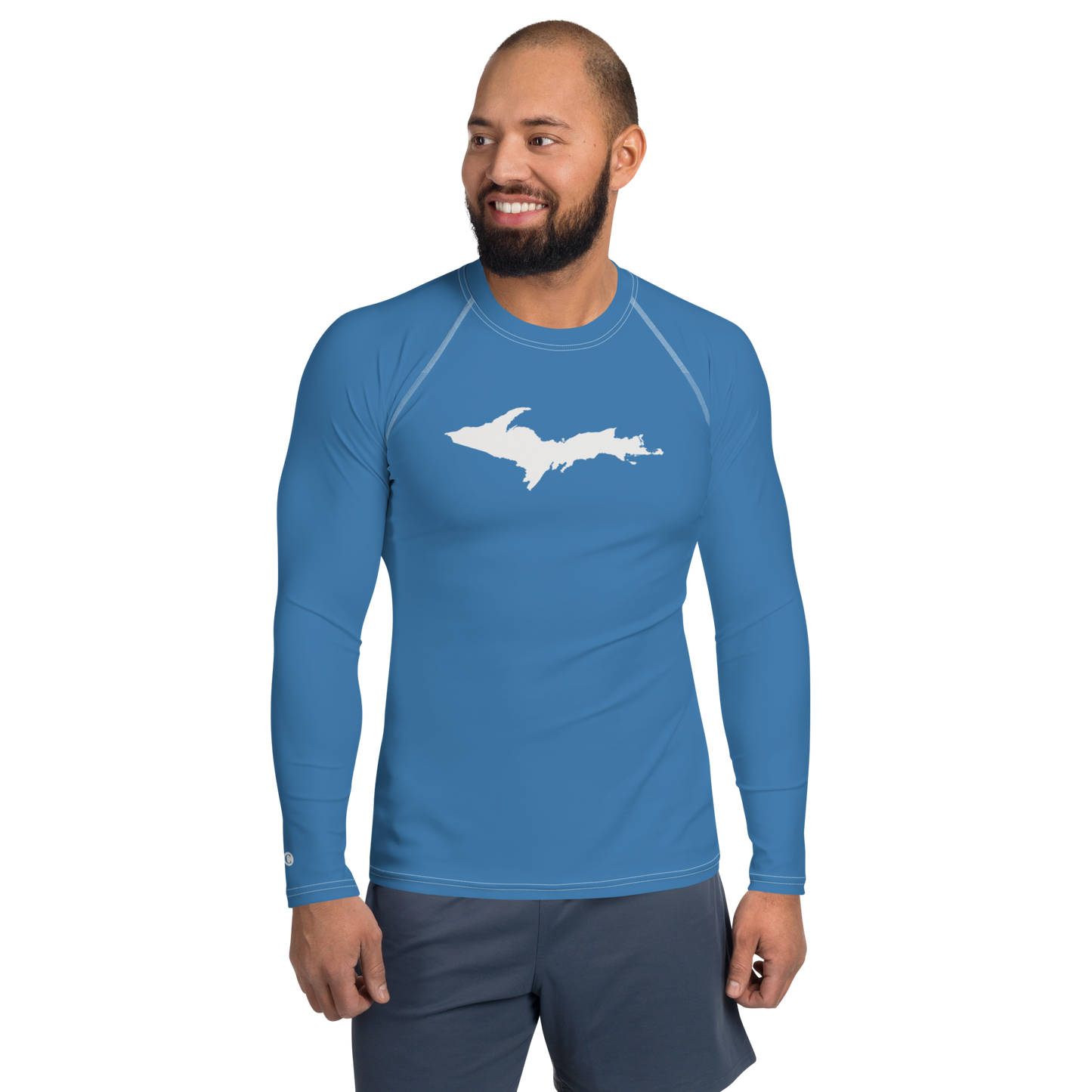 Michigan Upper Peninsula Rash Guard (w/ UP Outline) | Men's - Lake Superior Blue