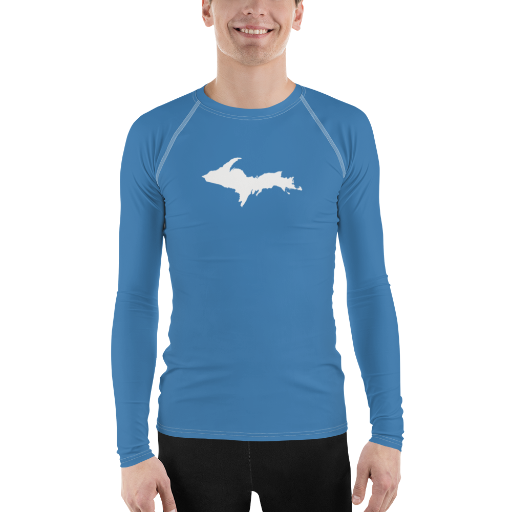 Michigan Upper Peninsula Rash Guard (w/ UP Outline) | Men's - Lake Superior Blue