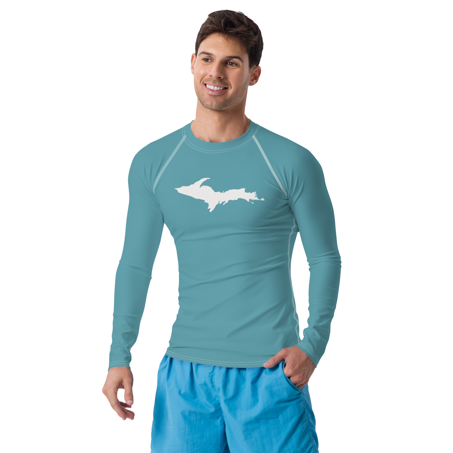 Michigan Upper Peninsula Rash Guard (w/ UP Outline) | Men's - Lake Huron Blue