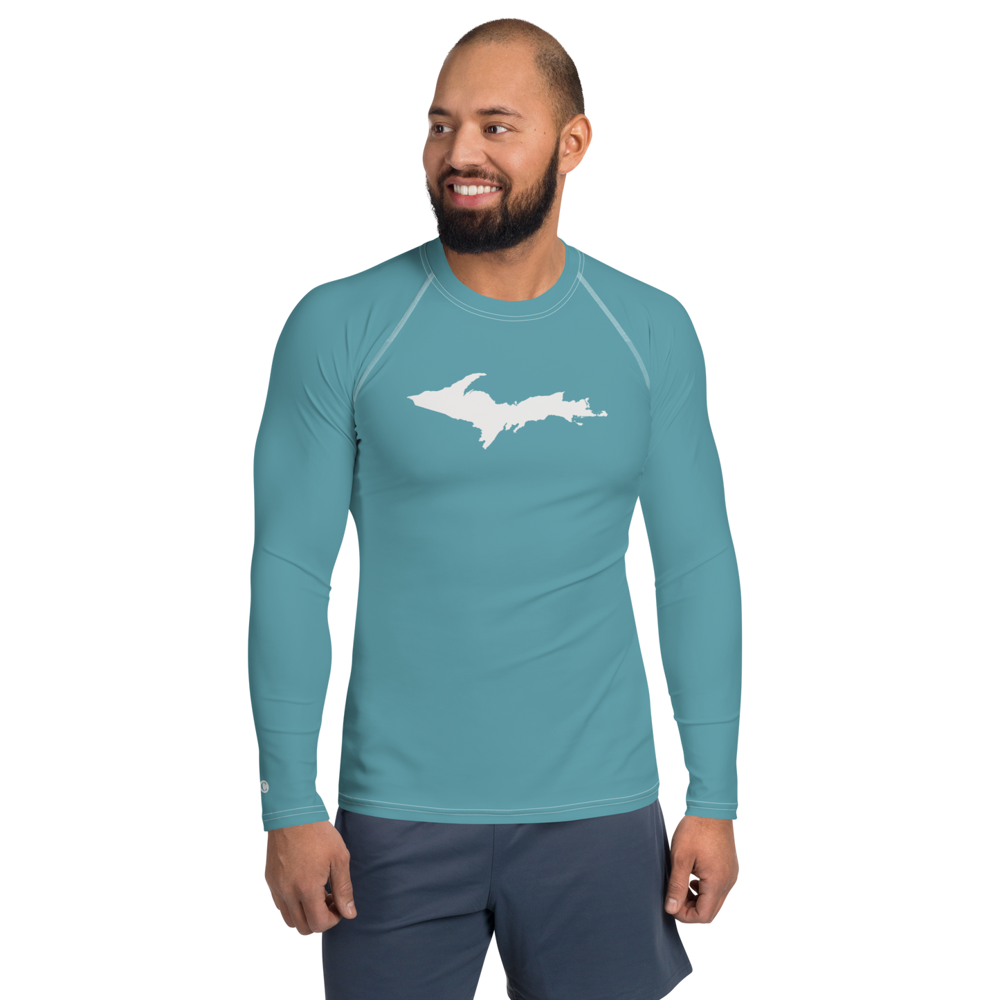 Michigan Upper Peninsula Rash Guard (w/ UP Outline) | Men's - Lake Huron Blue