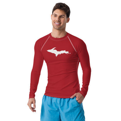 Michigan Upper Peninsula Rash Guard (w/ UP Outline) | Men's - Thimbleberry Red