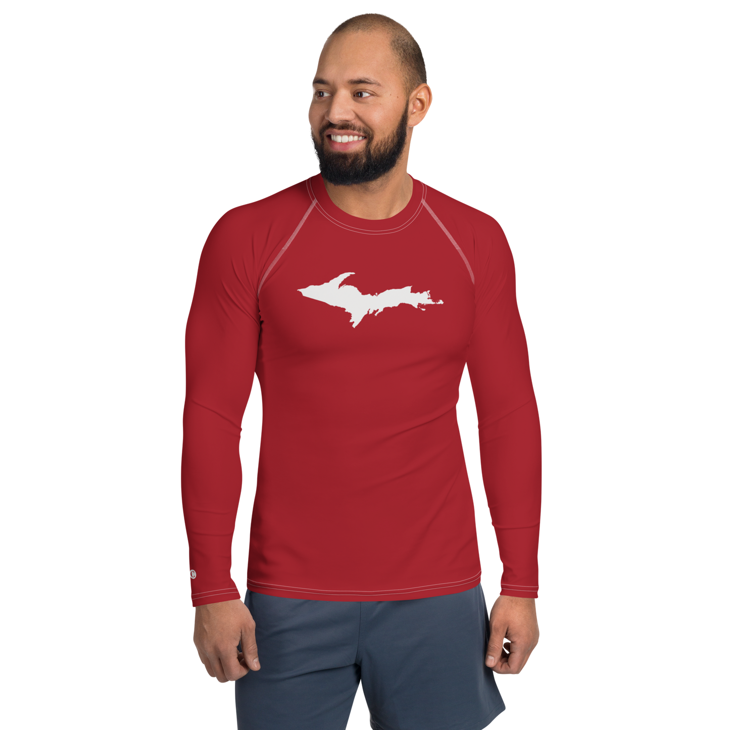 Michigan Upper Peninsula Rash Guard (w/ UP Outline) | Men's - Thimbleberry Red