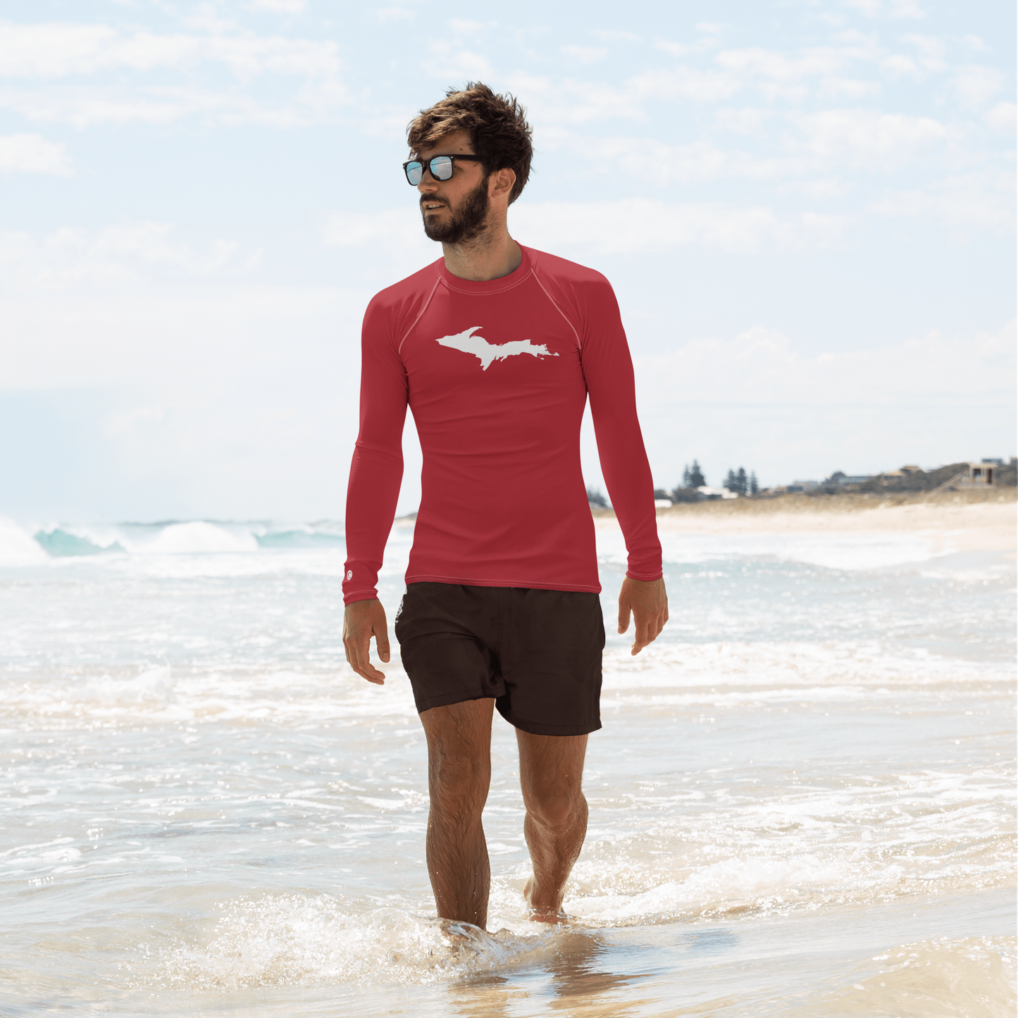 Michigan Upper Peninsula Rash Guard (w/ UP Outline) | Men's - Thimbleberry Red