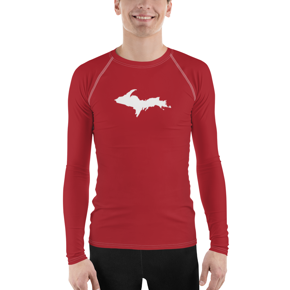 Michigan Upper Peninsula Rash Guard (w/ UP Outline) | Men's - Thimbleberry Red