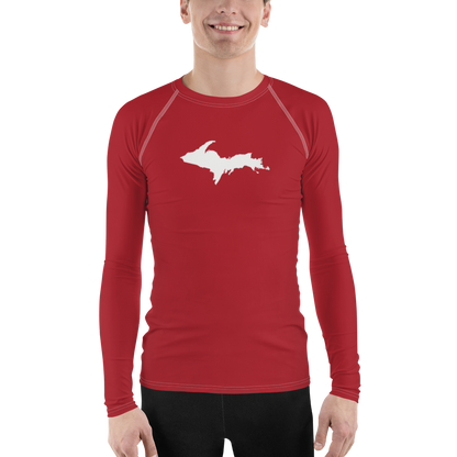 Michigan Upper Peninsula Rash Guard (w/ UP Outline) | Men's - Thimbleberry Red