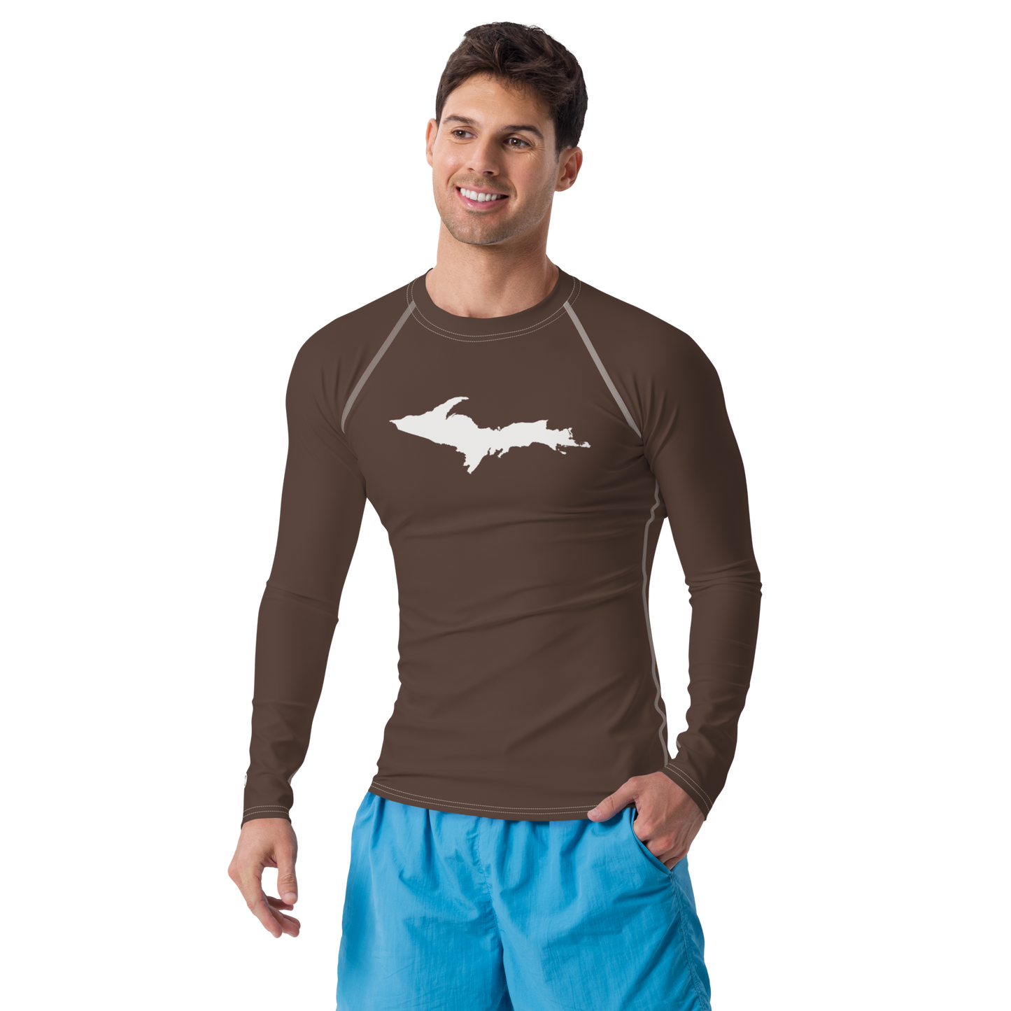 Michigan Upper Peninsula Rash Guard (w/ UP Outline) | Men's - Hickory Color