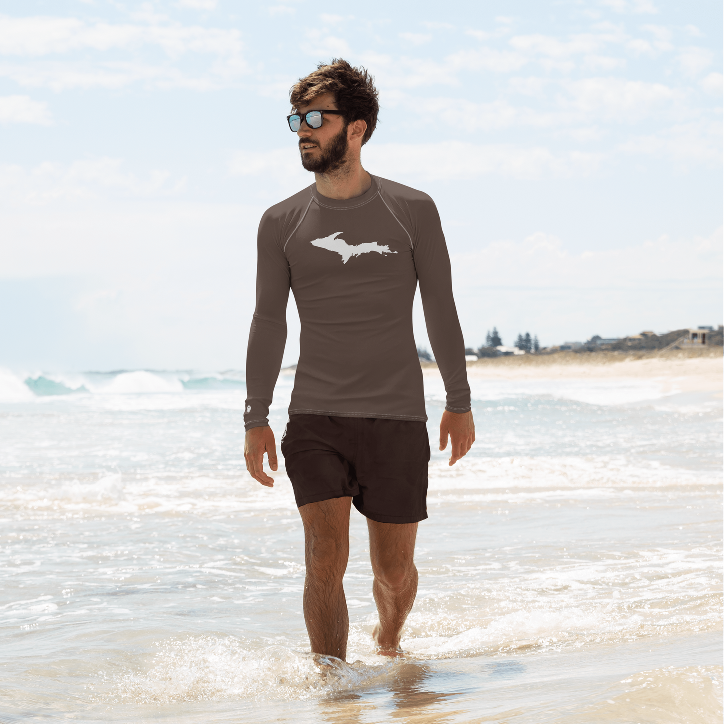 Michigan Upper Peninsula Rash Guard (w/ UP Outline) | Men's - Hickory Color