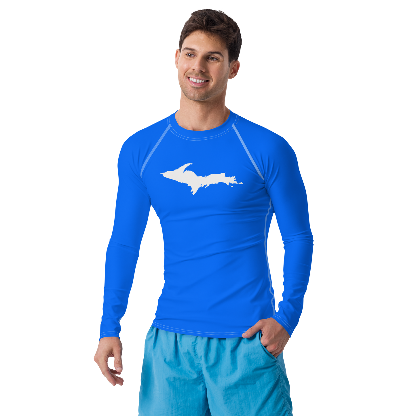 Michigan Upper Peninsula Rash Guard (w/ UP Outline) | Men's -  Motor Town Blue