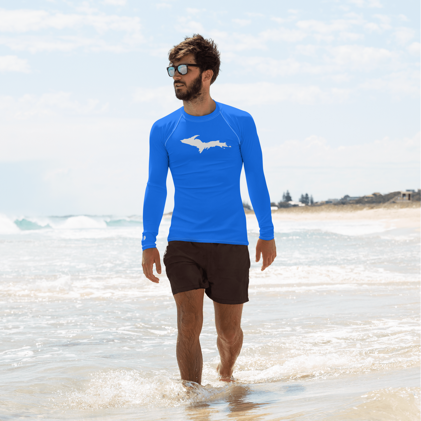 Michigan Upper Peninsula Rash Guard (w/ UP Outline) | Men's -  Motor Town Blue