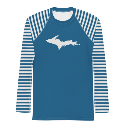 Michigan Upper Peninsula Rash Guard (w/ Stripes & UP Outline) | Men's - Blueberry