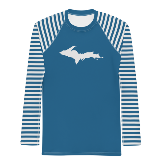 Michigan Upper Peninsula Rash Guard (w/ Stripes & UP Outline) | Men's - Blueberry