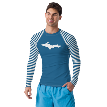 Michigan Upper Peninsula Rash Guard (w/ Stripes & UP Outline) | Men's - Blueberry