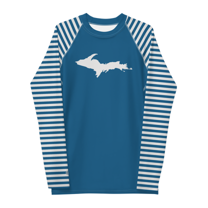 Michigan Upper Peninsula Rash Guard (w/ Stripes & UP Outline) | Men's - Blueberry