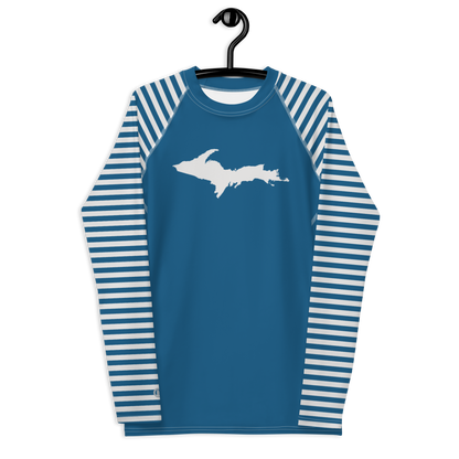 Michigan Upper Peninsula Rash Guard (w/ Stripes & UP Outline) | Men's - Blueberry