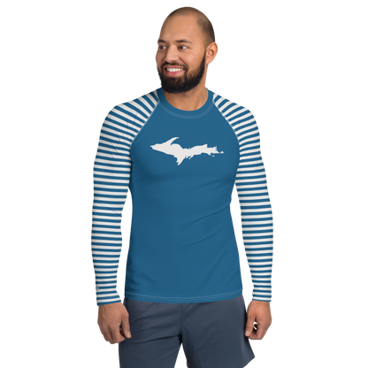 Michigan Upper Peninsula Rash Guard (w/ Stripes & UP Outline) | Men's - Blueberry