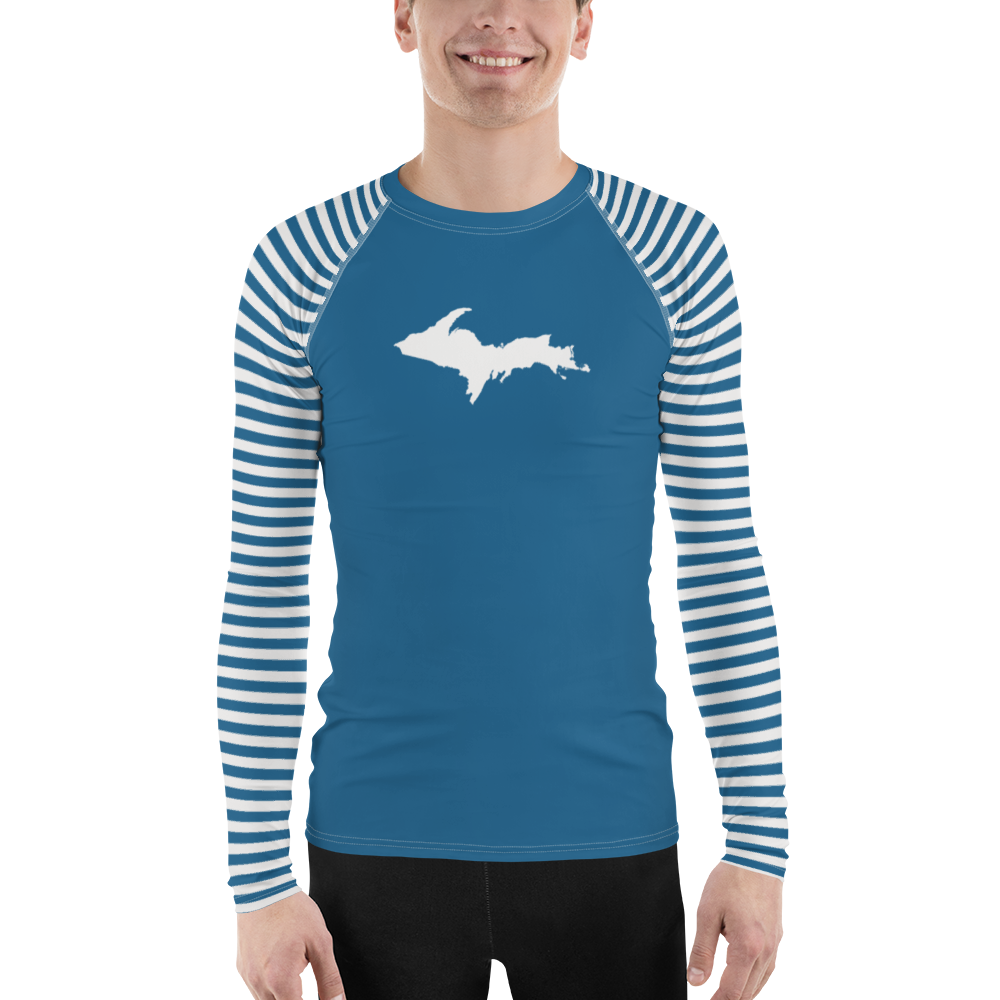 Michigan Upper Peninsula Rash Guard (w/ Stripes & UP Outline) | Men's - Blueberry